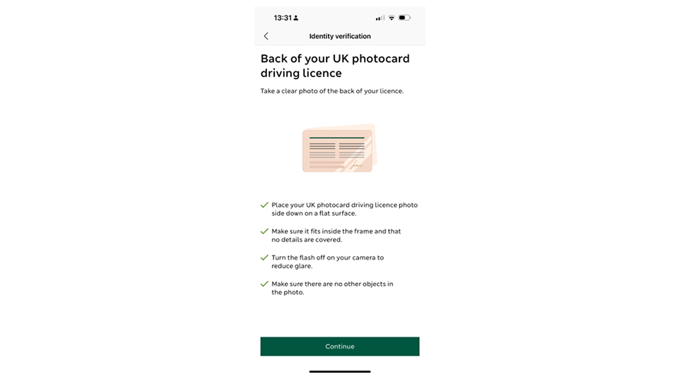 M&S Banking App identity verification instructions back of ID