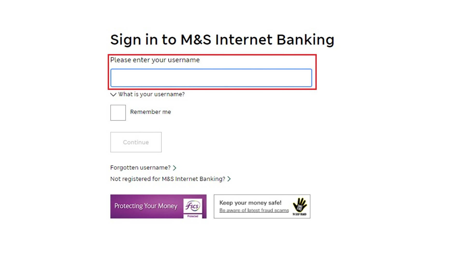 Internet Banking sign in screen showing ‘Enter your username’ box