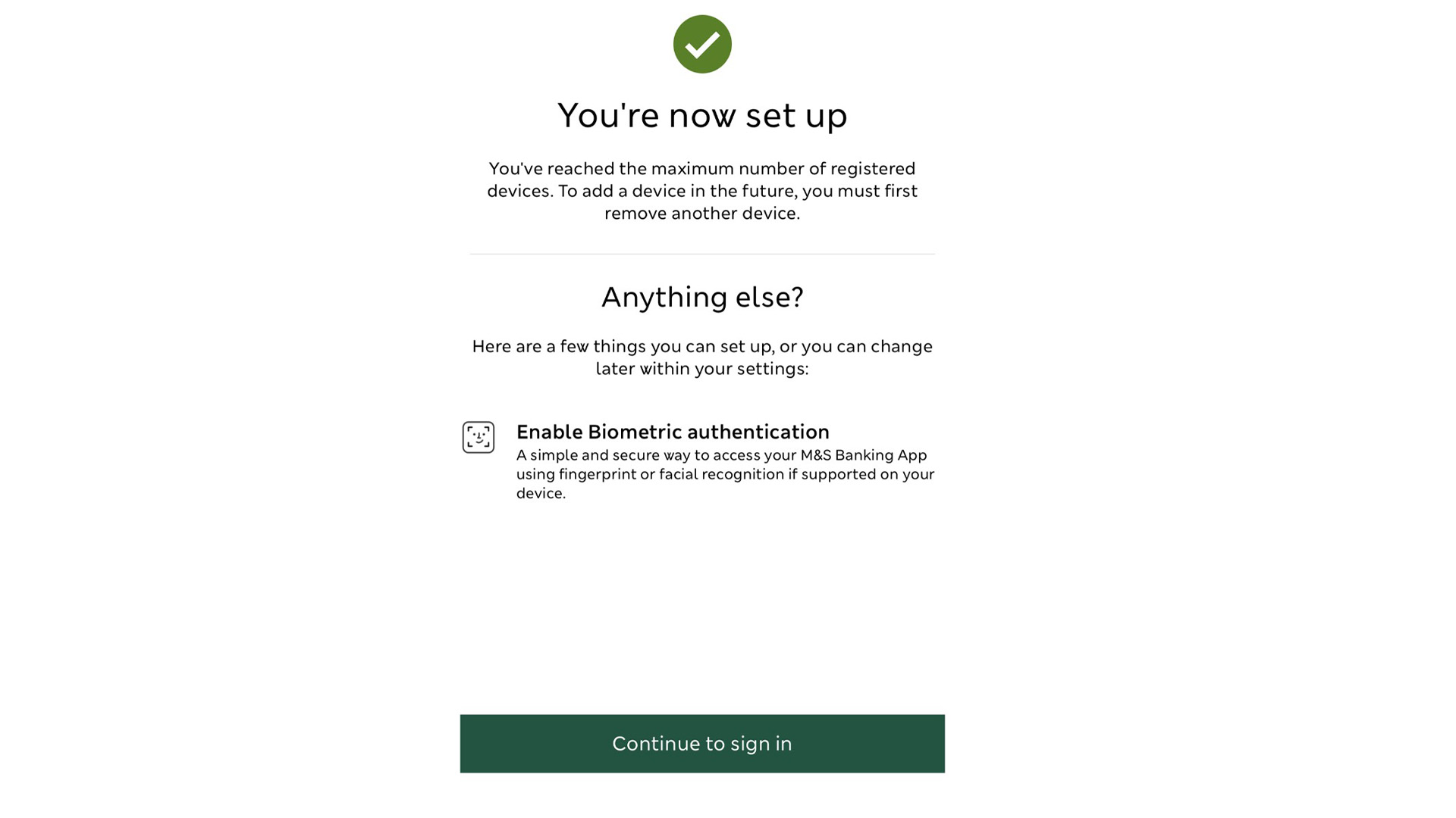 You’re now set up app screen