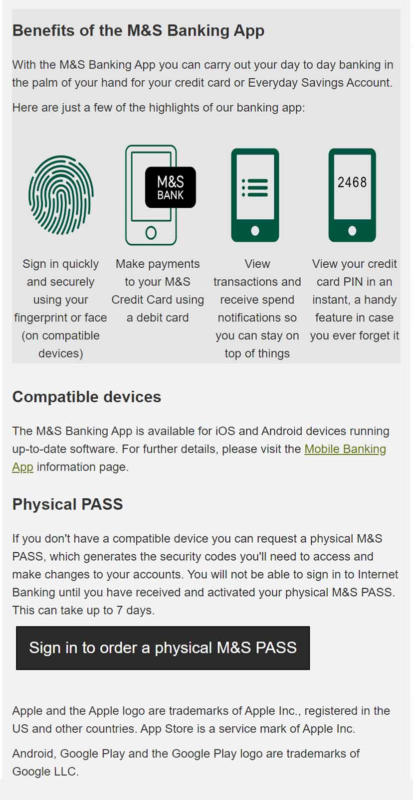 Internet Banking registration select your M&S PASS screen.