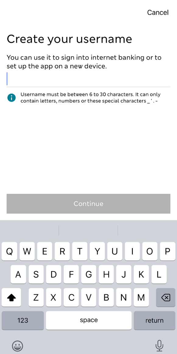 Create new log in details screen from the app