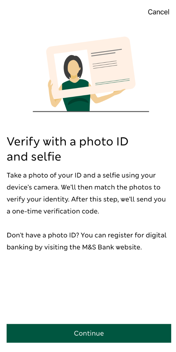 Verify identity screen from the app