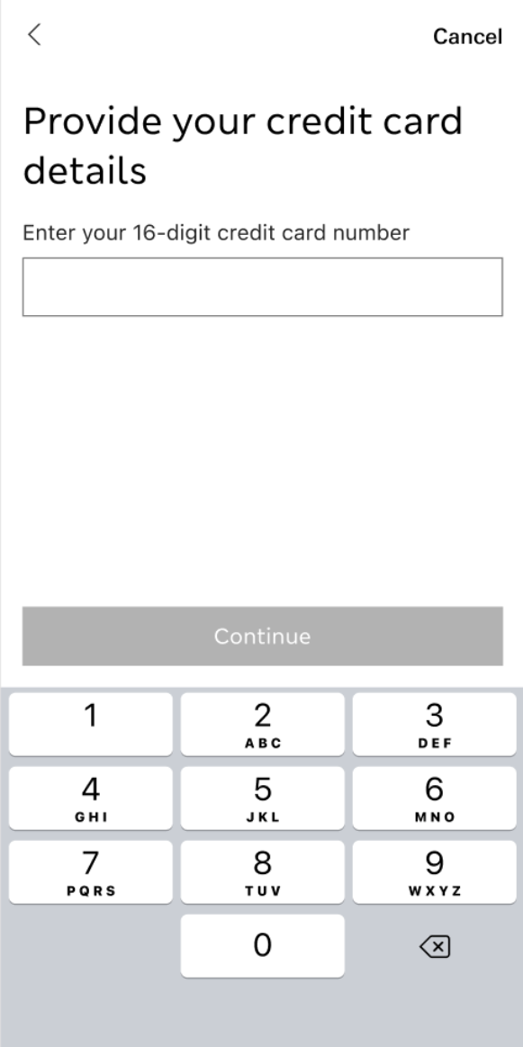Provide account details screen from the app
